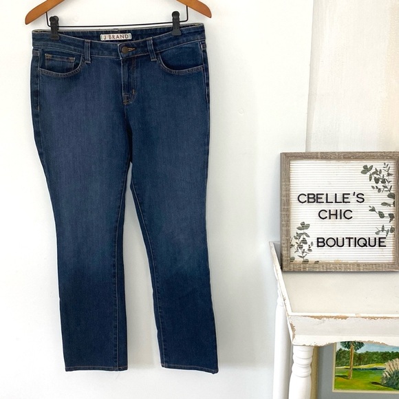 J Brand Mid Rise Straight Dark Wash Denim Jeans Sz 31 - Picture 1 of 12